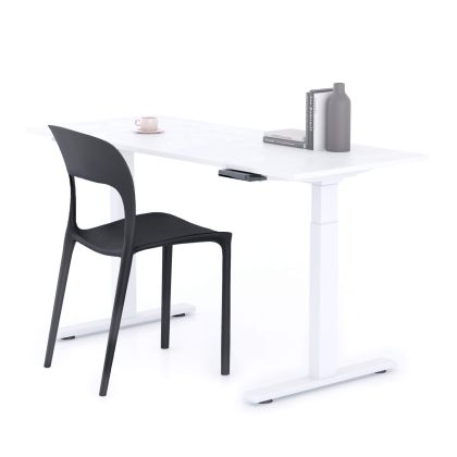 Verstelbaar Bureau Clara 140x60 Wit Beton met Witte Poten