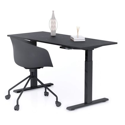 Verstelbaar Bureau Clara 140x60 Zwart Beton met Zwarte Poten