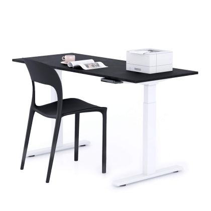 Verstelbaar Bureau Clara 140x60 Zwart Beton met Witte Poten