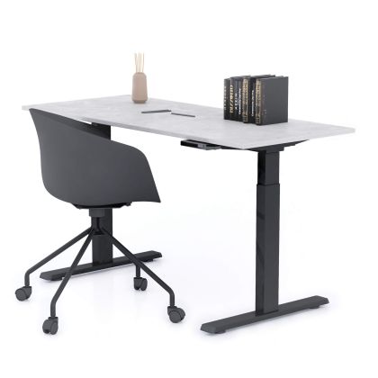 Verstelbaar Bureau Clara 140x60 Grijs Beton met Zwarte Poten