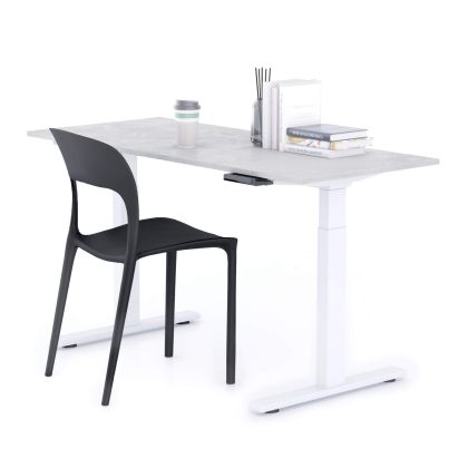 Verstelbaar Bureau Clara 140x60 Grijs Beton met Witte Poten