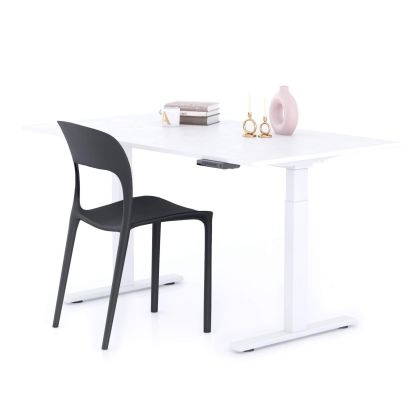 Verstelbaar Bureau Clara 140x80 Wit Beton met Witte Poten