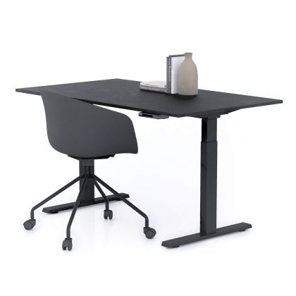 Verstelbaar Bureau Clara 140x80 Zwart Beton met Zwarte Poten