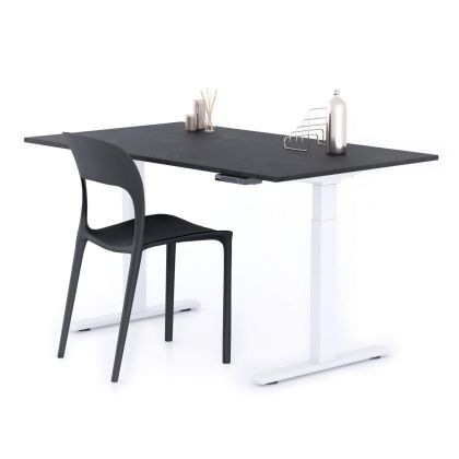 Verstelbaar Bureau Clara 140x80 Zwart Beton met Witte Poten