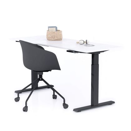 Verstelbaar Bureau Clara 160x60 Wit Beton met Zwarte Poten