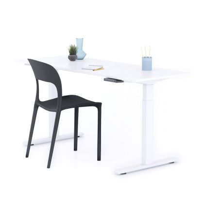 Verstelbaar Bureau Clara 160x60 Wit Beton met Witte Poten