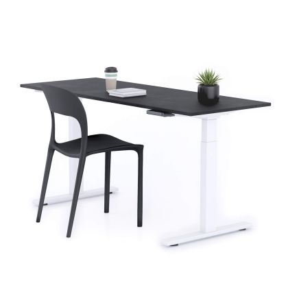 Verstelbaar Bureau Clara 160x60 Zwart Beton met Witte Poten