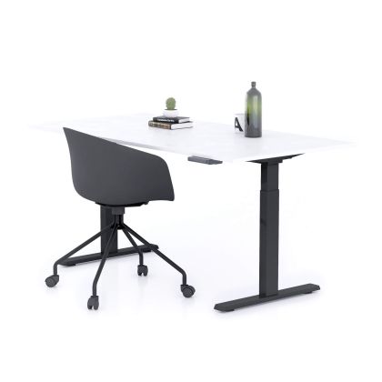 Verstelbaar Bureau Clara 160x80 Wit Beton met Zwarte Poten