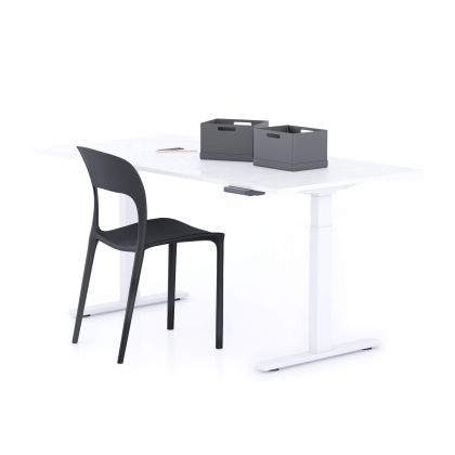 Verstelbaar Bureau Clara 160x80 Wit Beton met Witte Poten