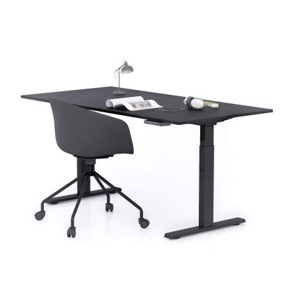 Verstelbaar Bureau Clara 160x80 Zwart Beton met Zwarte Poten