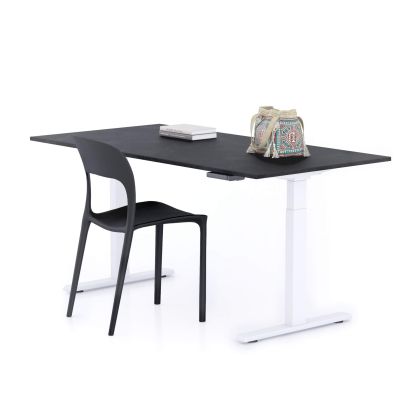 Verstelbaar Bureau Clara 160x80 Zwart Beton met Witte Poten