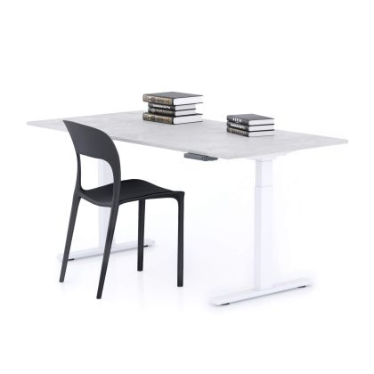 Verstelbaar Bureau Clara 160x80 Grijs Beton met Witte Poten