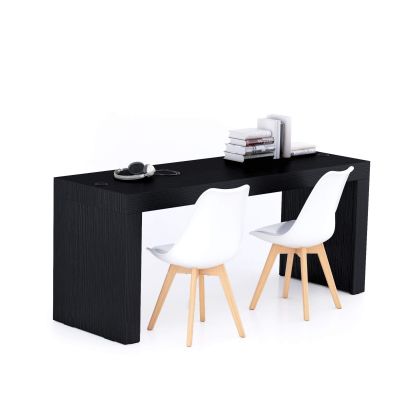 Evolution Schreibtisch 180 x 60 mit kabellosem Ladegerät, Esche, Schwarz, mit zwei Beinen