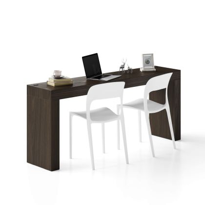 Schreibtisch Evolution 180x40, Nussbaum Dunkel mit zwei Beinen und kabellosem Ladegerät