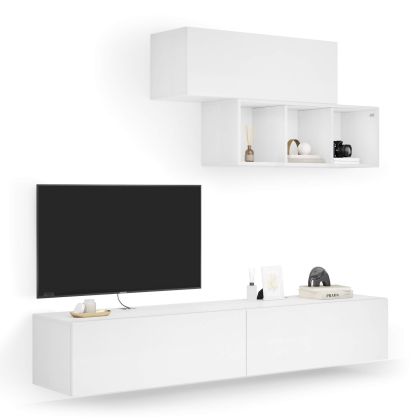 Wohnzimmerwand Easy 3, Esche Weiß, 208x44x185 cm