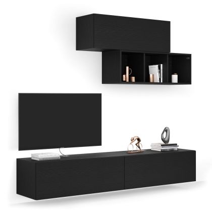 Perete Living Easy 3, Negru Frasin, 208x44x185 cm