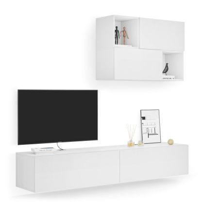 Perete Living Easy 4, Alb Frasin, 208x44x185 cm