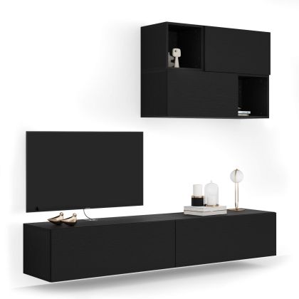 Perete Living Easy 4, Negru Frasin, 208x44x185 cm