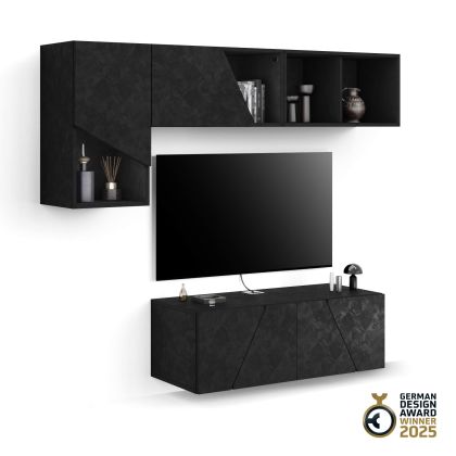 Parede de Tv Emma 3, cimento preto, 176x44x170 cm