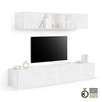 Parede de Tv Emma 4, cimento branco, 208x44x162,4 cm