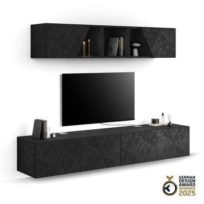 Perete Living Emma 4, Negru Ciment, 208x44x162,4 cm