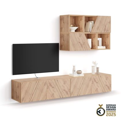 Perete Living Emma 5, Stejar Rustic, 208x44x160 cm
