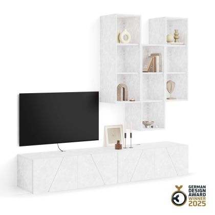 Perete Living Emma 6, Alb Ciment, 208x44x210 cm
