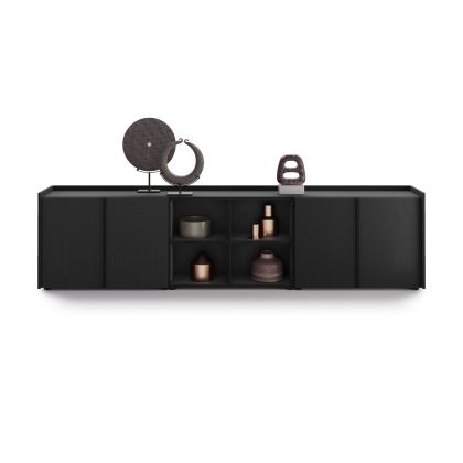 Mobilier Jos Romina (273,6x36x70 cm), 4 Uși, Negru Frasin