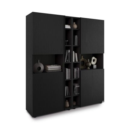 Bibliotecă Modulară Romina (153,6 x 173,6 cm), Negru Frasin