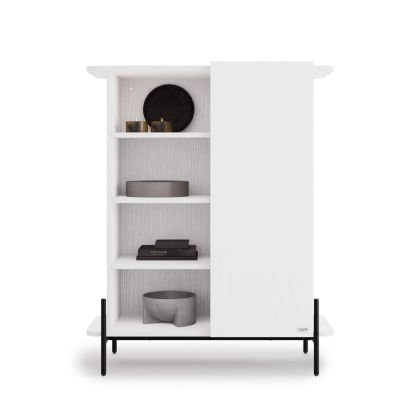 Buffet Înalt Olivia cu 1 Ușă (97x40,3x120 cm), Frasin Alb
