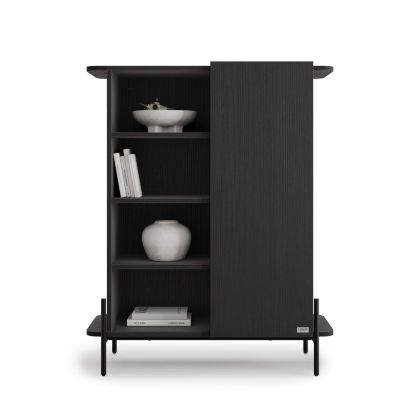 Buffet Înalt Olivia cu 1 Ușă (97x40,3x120 cm), Frasin Negru