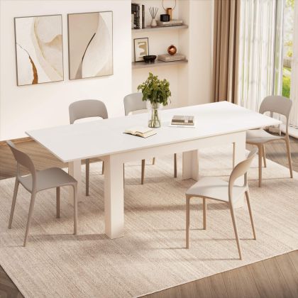 Masă extensibilă pentru bucătărie, Easy, 140(220)x90 cm, Alb Frasin