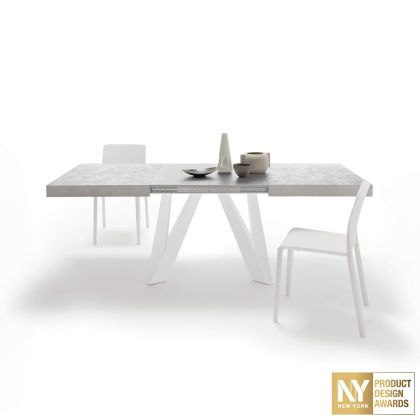 Masă Extensibilă Romina 140(220)x90 cm, Gri Ciment cu Picioare din Fier Albe