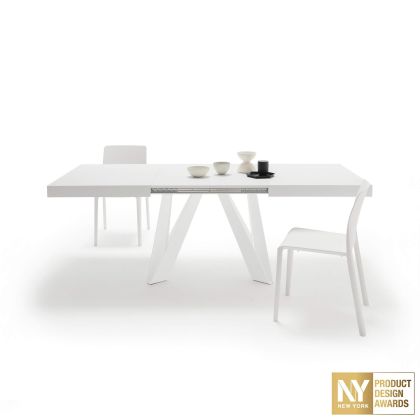 Masă Extensibilă Romina 140(220)x90 cm, Alb Frasin cu Picioare din Fier Albe
