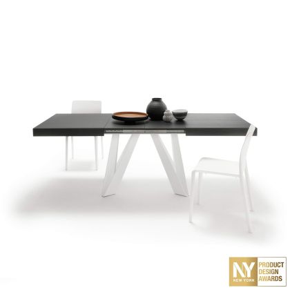 Mesa Extensível Romina 140(220)x90 cm, Freixo Preto Com Pernas de Ferro Brancas