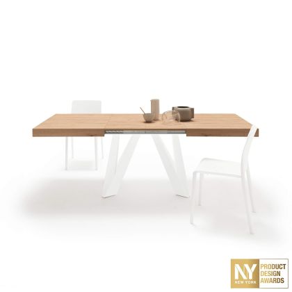 Masă Extensibilă Romina 140(220)x90 cm, Stejar Natural cu Picioare din Fier Albe