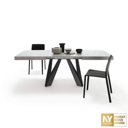 Masă Extensibilă Romina 140(220)x90 cm, Gri Ciment cu Picioare din Fier Negre
