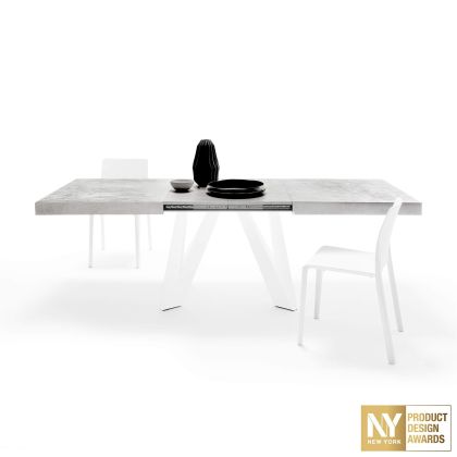 Masă Extensibilă Romina 160(240)x90 cm, Gri Ciment cu Picioare din Fier Albe