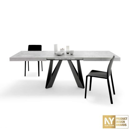 Masă Extensibilă Romina 160(240)x90 cm, Gri Ciment cu Picioare din Fier Negre