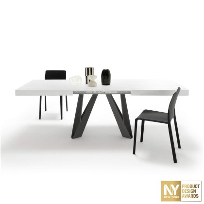 Masă Extensibilă Romina 160(240)x90 cm, Alb Frasin cu Picioare din Fier Negre