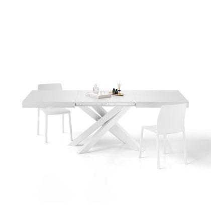 Mesa Extensível Emma 140(220)x90 cm, Freixo Branco com Pernas Cruzadas Brancas