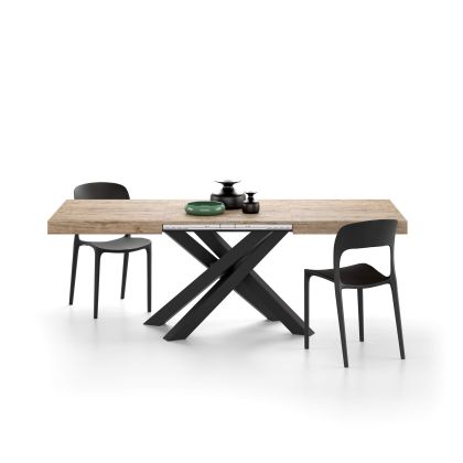 Emma 140(220)x90 cm uitschuifbare tafel, Eiken met zwarte kruispoten