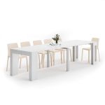 Tavolo Consolle Allungabile con porta prolunghe Easy, 45(305)x 90 cm, Bianco Frassino