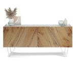 Madia-Buffet 4 ante Emma con gambe bianche, Rovere Rustico e Bianco Cemento