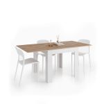 Tavolo Quadrato Allungabile a libro Eldorado, 90x(180)x90 cm, Rovere Rustico e Bianco Frassino