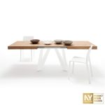 Tavolo Allungabile Romina 160(240)x90 cm, Rovere Rustico con Gambe in Ferro Bianche