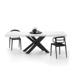 Tavolo Allungabile Emma 160(240)x90 cm, Cemento Bianco con Gambe Incrociate Nere