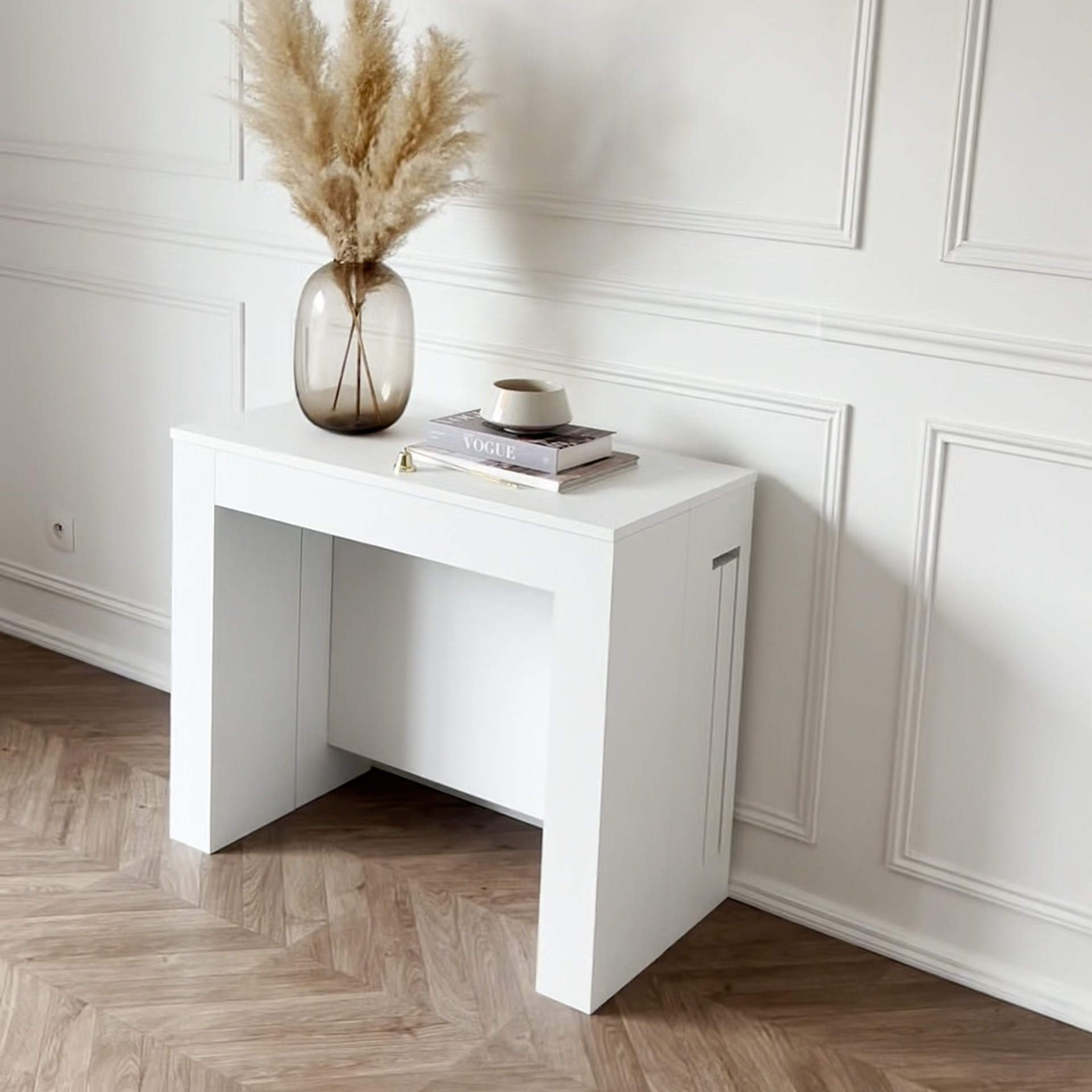 Easy, Extendable Console Table with extension leaves holder