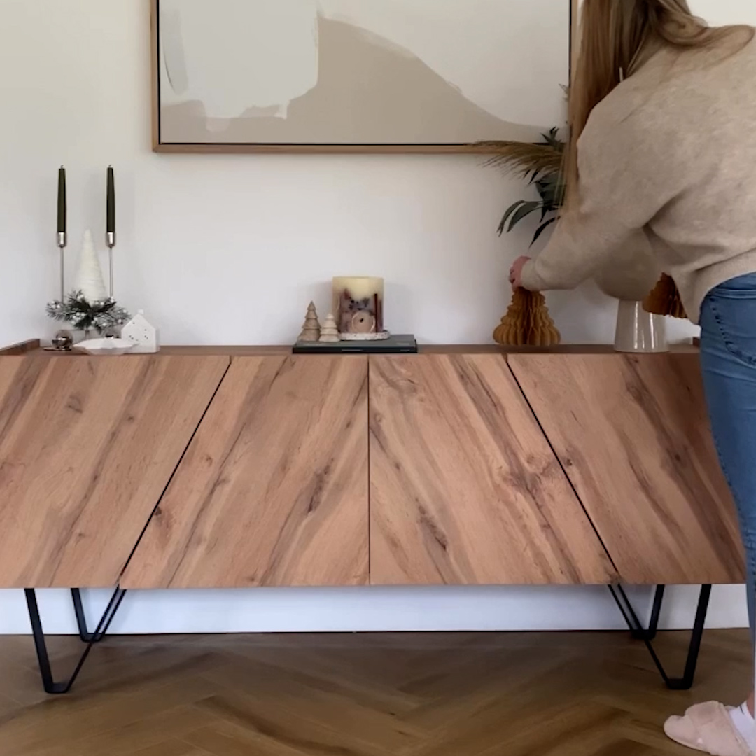 Emma 4-door Sideboard with black legs, Rustic Oak