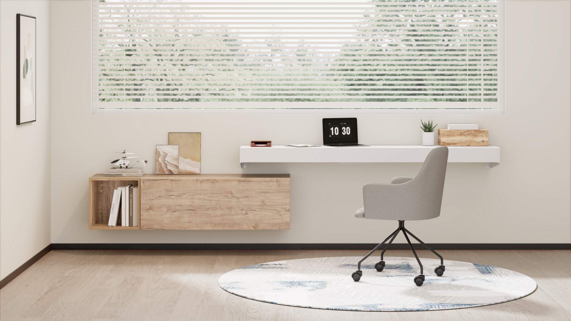 Evolution wall mounted desk 70.8x15.7 in, Ashwood White